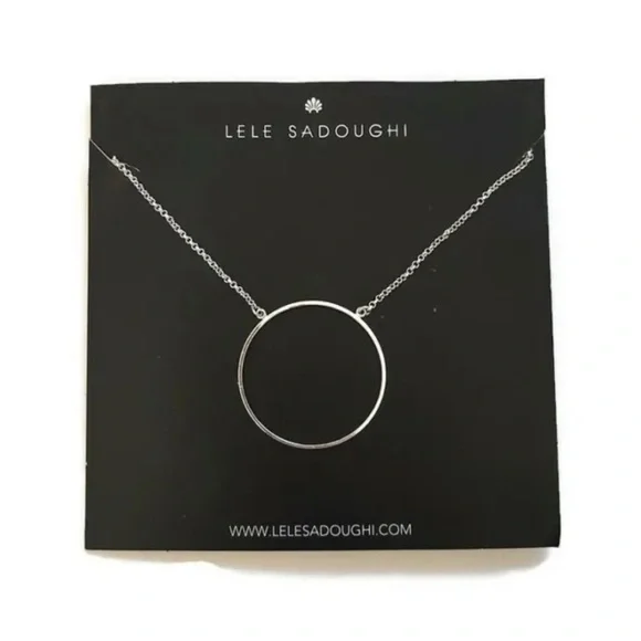 LeLe Sadoughi Silver Tone Metal Circle Pendant Dainty Delicate Necklace - Picture 2 of 5